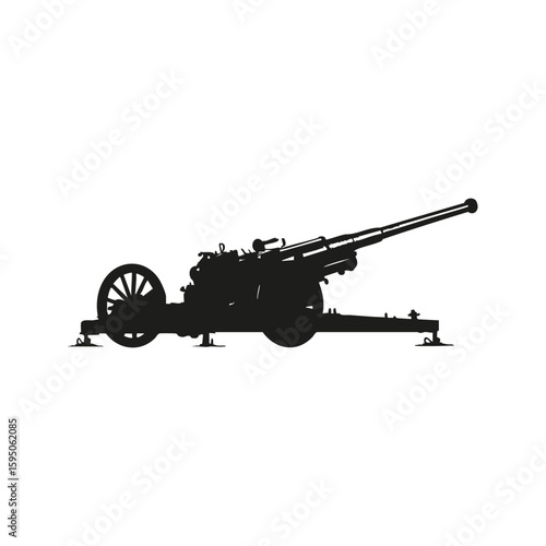 Silhouette Of A Military Cannon. Symbol Of Warfare And Defense. Isolated Vector Illustration