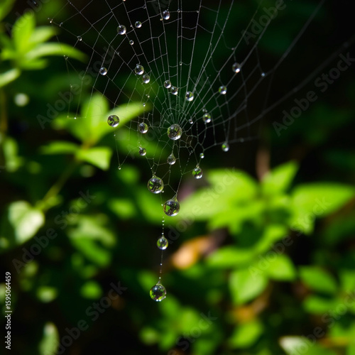 Vibrant close up macro shot of delicate water droplets glistening on surface  