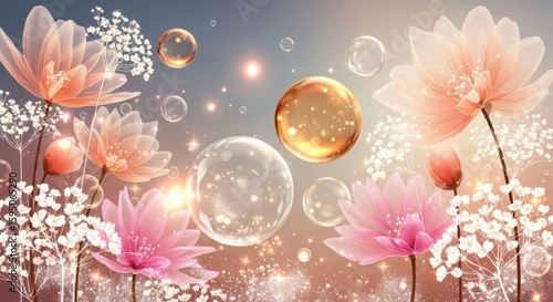 Enchanting Floral Bubbles and Gentle Light Glow