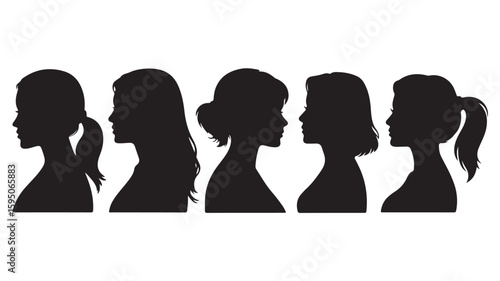 Silhouetted Women Profiles Diverse Hairstyles Expressing Femininity and Individuality