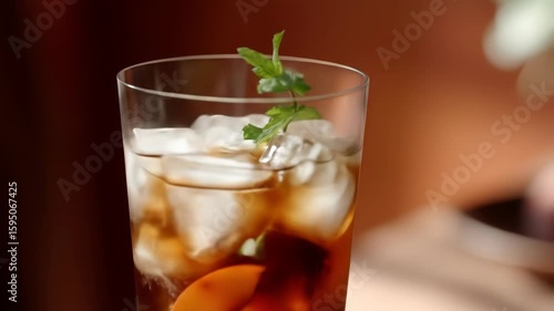 Wallpaper Mural Iced tea with mint, ice, glass, brown background, menu Torontodigital.ca
