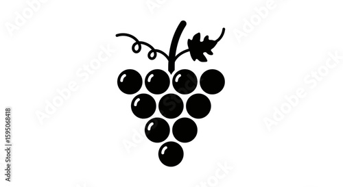 Illustration of a bunch of grapes with leaf and stem in black color