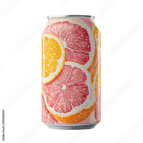Colorful Citrus Soda Can Featuring Grapefruit and Lemon Design in a Playful, Refreshing Style on transparent background