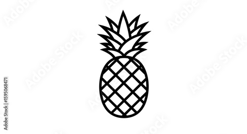 Illustration of a pineapple with a crosshatch pattern and spiky leaves