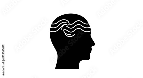 Silhouette of a head with wavy lines inside representing thoughts