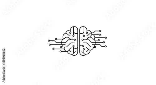 Outline of a brain with circuit board connections on a white background
