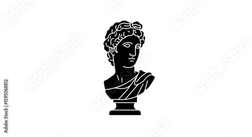Illustration of a black and white bust of a man in classical style
