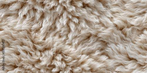 A close-up shot of a soft, beige sheep wool texture. The image evokes a sense of warmth and comfort, with its wavy patterns and tactile appearance.