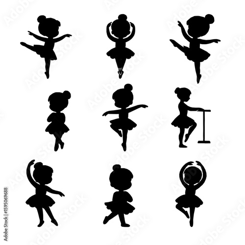 Cute Kids Ballerina Silhouettes.Vector Dance Girls Collection. Ballet Girl Silhouette Set. Little Ballerina Vector Silhouettes. Children Ballet Dance Silhouettes. kids ballerina silhouette.