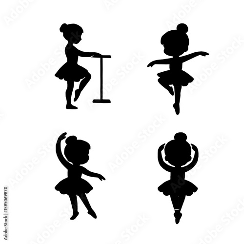 Cute Kids Ballerina Silhouettes.Vector Dance Girls Collection. Ballet Girl Silhouette Set. Little Ballerina Vector Silhouettes. Children Ballet Dance Silhouettes. kids ballerina silhouette.