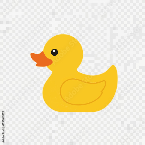 A cheerful yellow rubber ducky, a classic bath toy, shown in profile view.