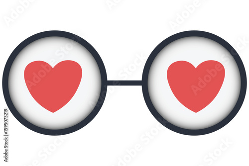 Round Glasses with Heart Lenses for Love and Romantic Themes. Eyewear with Red Hearts