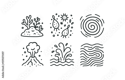 ocean reef formation, ocean plankton bloom, ocean eddy vortex, ocean thermal vent, ocean spray aerosol, ocean drift pattern