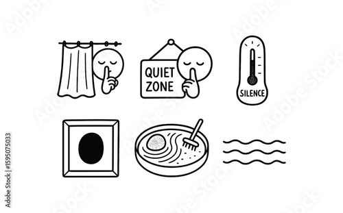 silence hush curtain, silence quiet zone, silence noise meter, silence void space, silence zen garden, silence calm current