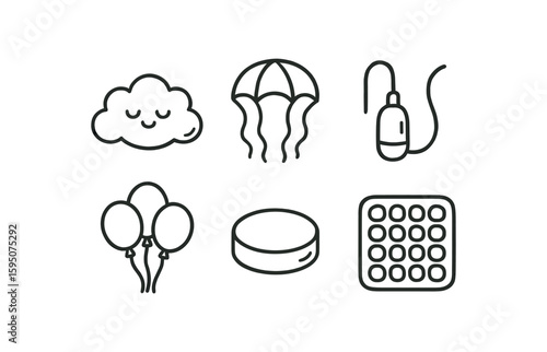 cloud cushion pad, parachute drift pattern, float sensor, helium balloon cluster, air hockey puck, gel cushion mat