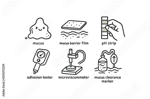 mucus mucus barrier film, mucus pH strip, mucus adhesion tester, mucus microhirrometer, mucus secretion pump, mucus clearance marker