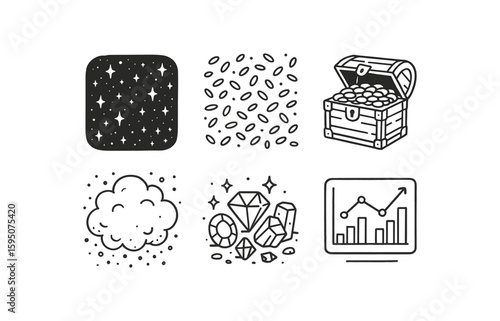 abundance starfield sky, abundance seed scatter, abundance wealth chest, abundance pollen cloud, abundance gemstone trove, abundance data set