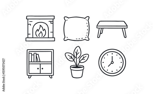 home hearth center, home sofa cushion, home coffee table, home bookshelf unit, home indoor plant, home wall clock