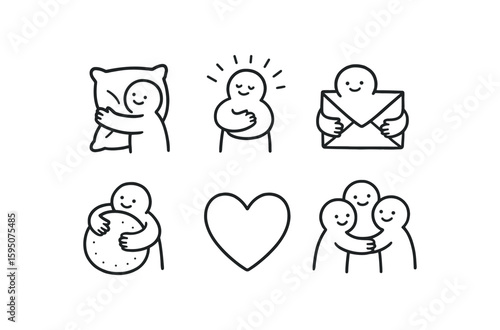hugs pillow corner, hugs warmth glow, hugs envelope icon, hugs comfort cushion, hugs heart outline, hugs group circle