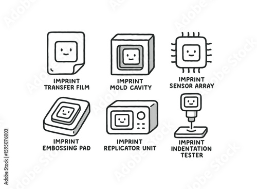 imprint transfer film, imprint mold cavity, imprint sensor array, imprint embossing pad, imprint replicator unit, imprint indentation tester