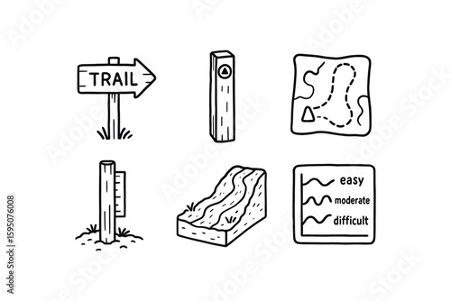 trailhead signpost, trail marker post, trail map overlay, trail erosion gauge, trail footpath model, trail difficulty chart