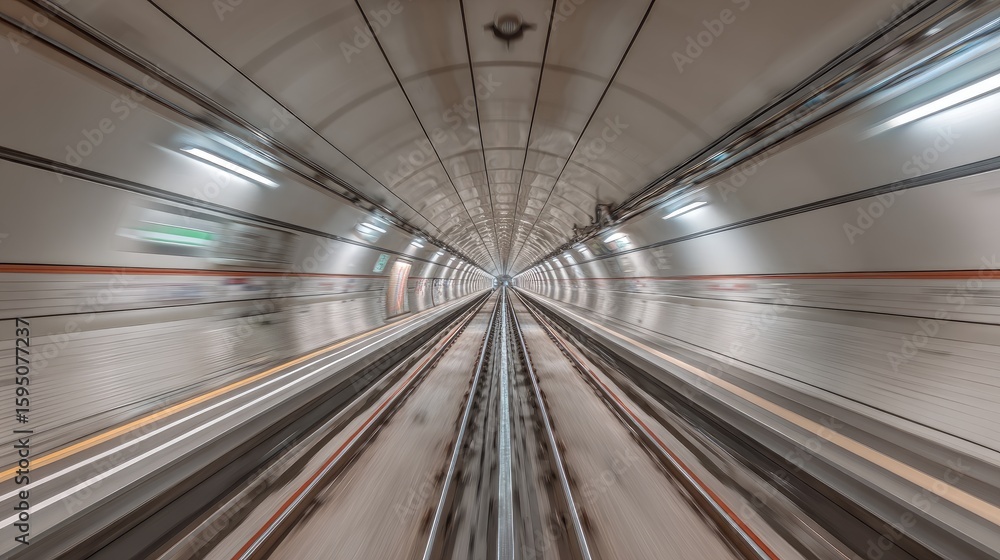 Fototapeta premium Inside a modern subway tunnel, motion blur.