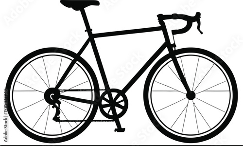 Minimalist Black Silhouette Of A Road Bicycle Presented Against A Clean White Backdrop Suited For Cycling Enthusiasts Or Designers Looking For A Simple Yet Striking Graphic Illustration For