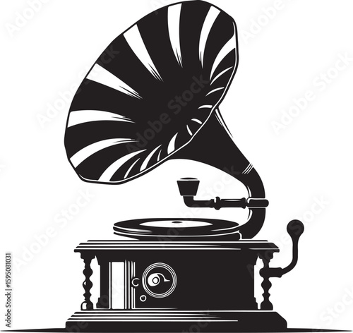 Vintage Gramophone Silhouette - Classic Music Player with Horn