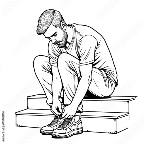 Man tying shoelaces on steps – Active lifestyle, fitness preparation