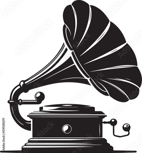 Vintage Gramophone Silhouette - Classic Music Player with Horn