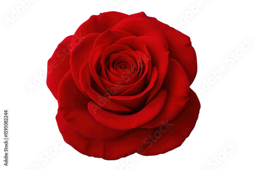 Fototapeta Naklejka Na Ścianę i Meble -  Vibrant red rose blossoming, transparent backdrop highlighting delicate petals, ideal for romantic design elements