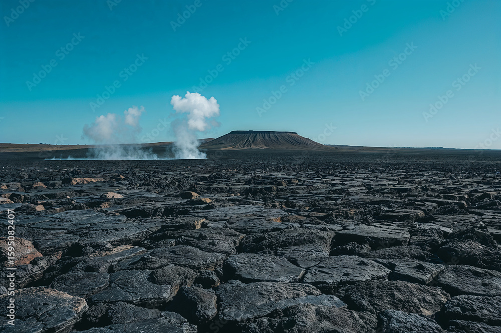 Fototapeta premium Steaming Fissures on a Volcanic Plain