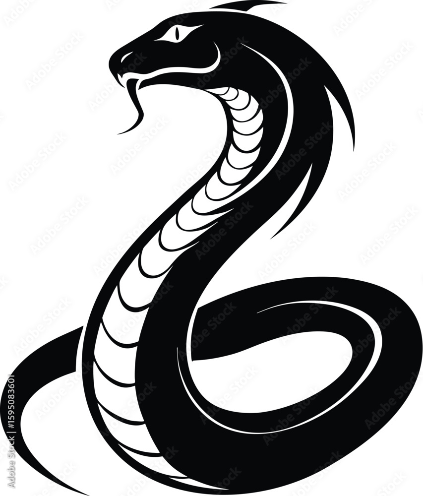 Fototapeta premium Snake silhouette, minimal snake design, vector reptile icon, simple serpent illustration, logo element black graphic