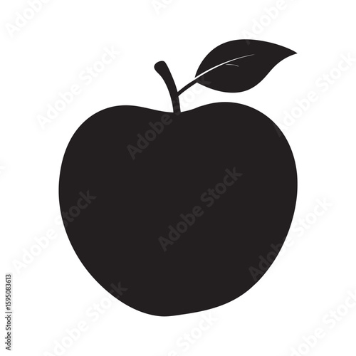 silhouette realistic apple with leaf