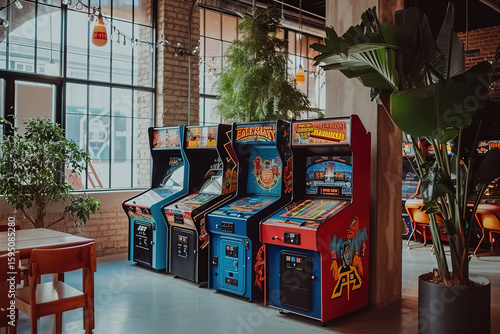 Retro arcade games in a vintage style game room
