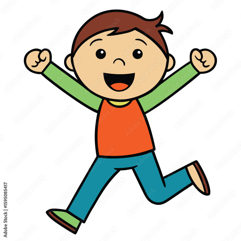 Illustration of happy boy jumping for joy cartoon character design for kids vector drawing art 100 Illustration of happy boy jumping for joy cartoon character design for kids vector drawing art 100