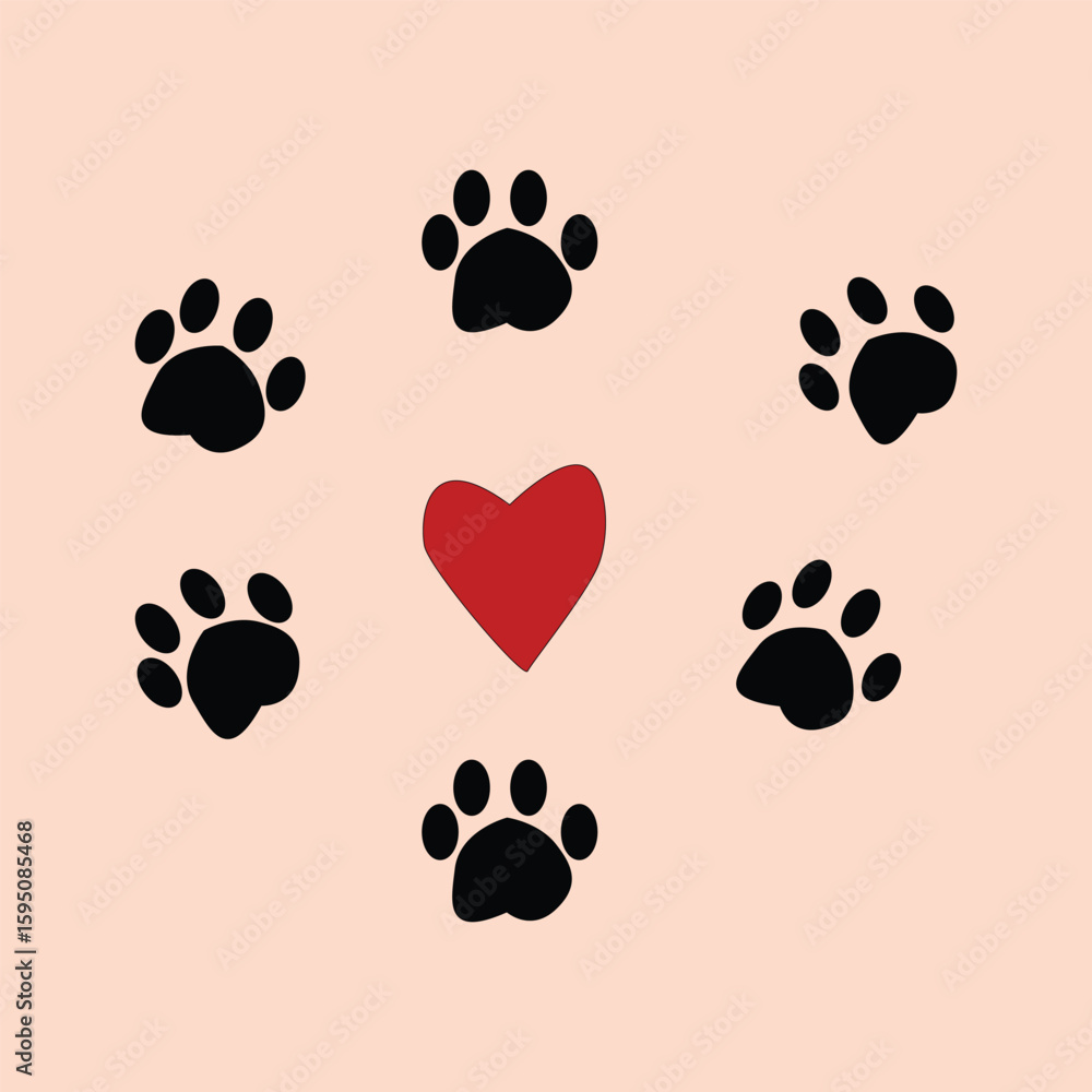 Fototapeta premium Heart surrounded by paw prints