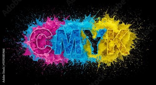 Colorful Paint Splatter with Letters on Black Background