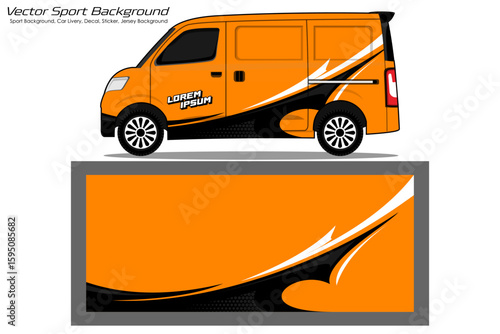 van wrap design for universal medium van, with a touch of Abstract simple racing Graphics in white, black and orange with background EPS 10