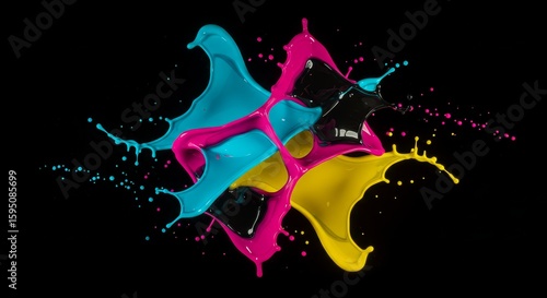 Color Liquid Splashing with Cyan, Magenta and Yellow Hues