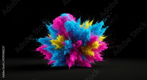 Colorful Powder Exploding on Black Background for Creative Design