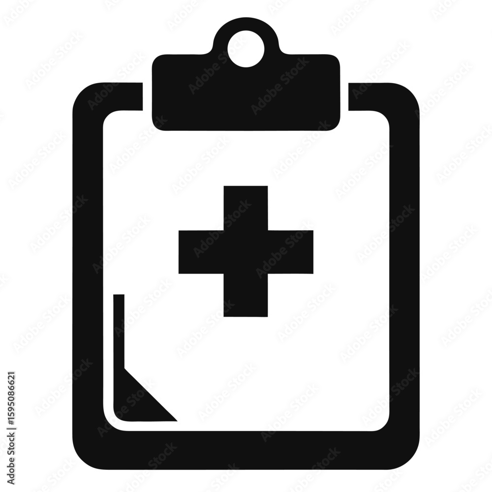 Fototapeta premium Black silhouette of a medical clipboard with paper isolated on white background