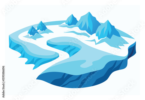 Frozen Glaciers Aerial View Flat Design Vector for Nature and Landscape Clipart