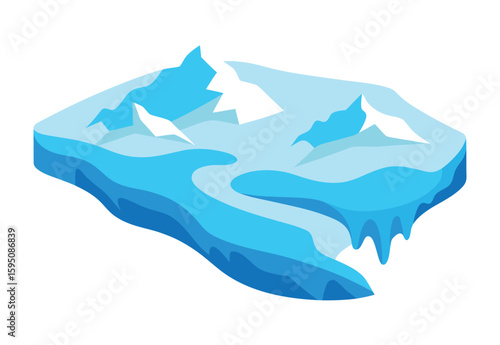 Aerial View of Glaciers Flowing Frozen Landscape Vector Illustration Clipart