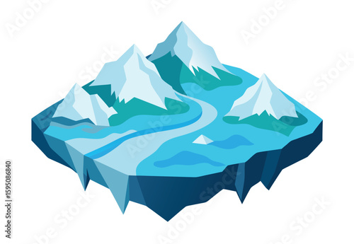 Aerial View of Glaciers Flowing Frozen Landscape Vector Illustration Clipart