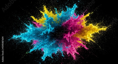 Colorful Paint Exploding on Black Background Creates Dynamic Splash