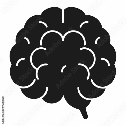 Silhouette of a brain diagram with internal structures isolated on white background