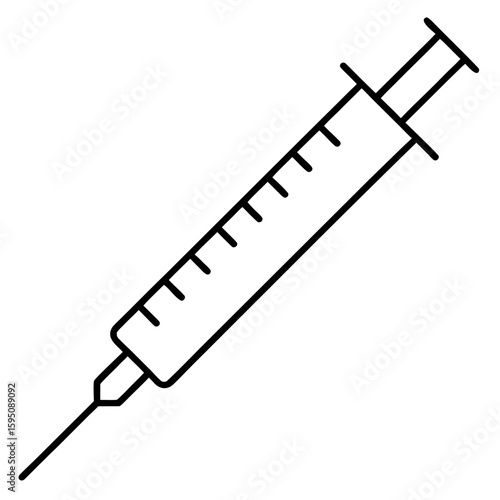 Clean line art illustration of a medical syringe with plunger isolated on white background