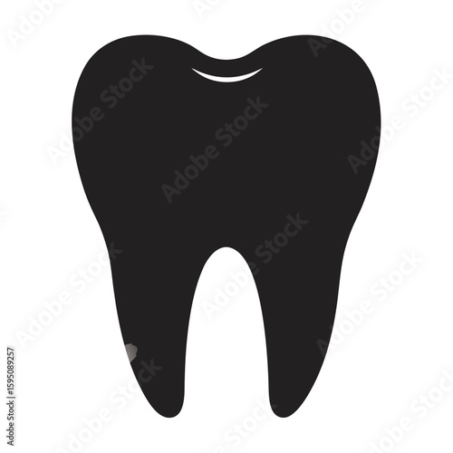 Simple silhouette of a tooth isolated on a clean white background isolated on white background