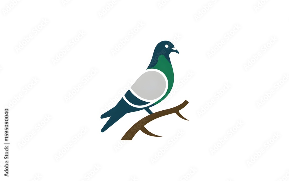 Obraz premium Stylized Pigeon Perched on a Branch Minimalist Graphic bird animal